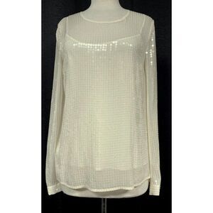 DKNY Ivory Sequined Long Sleeve Dressy Blouse w Matching Cami Top Sz S